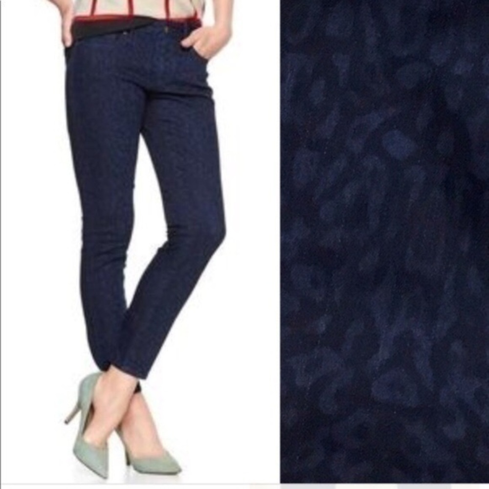GAP 1969 Always Skinny Blue Black Cheetah Print Jeans Leopard Women’s size 26 2